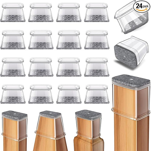 24 Pcs Chair Leg Floor Protectors Rectangle, Silicone Felt Furniture Leg Pads by Ansible
