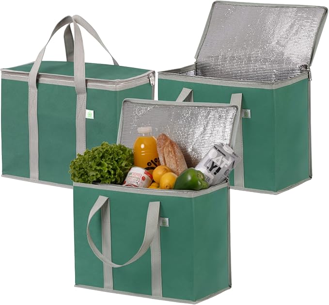 VENO 3 Pack Cooler Bag Insulated Reusable Grocery Shopping Bag, Food Delivery by Veno