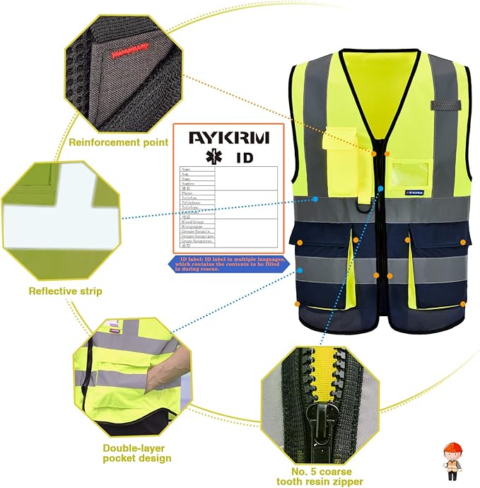 A-SAFETY High Visibility Safety Vest Reflective, 3M Multi Pockets Working Vest - Image 3