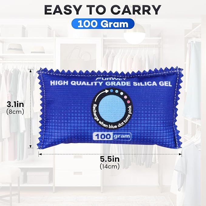 12 Pack Rechargeable Desiccant Packs, 100g Each, Color Indicating Silica Gel - Image 2