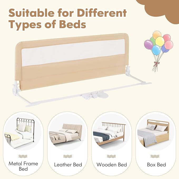 BABY JOY Bed Rails for Toddlers, Swing Down Bed Guard w/Safety Strap, Folding - Image 6