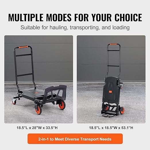VEVOR Aluminum Folding Hand Truck, 2 in 1 Design 300 Lbs Capacity, Heavy Duty - Image 6