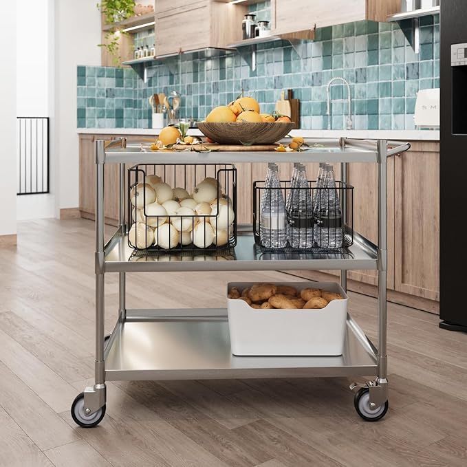 3 Shelf Stainless Steel Tubular Utility Cart | 21 in. Wide X 33 in. Long X 33 - Image 6