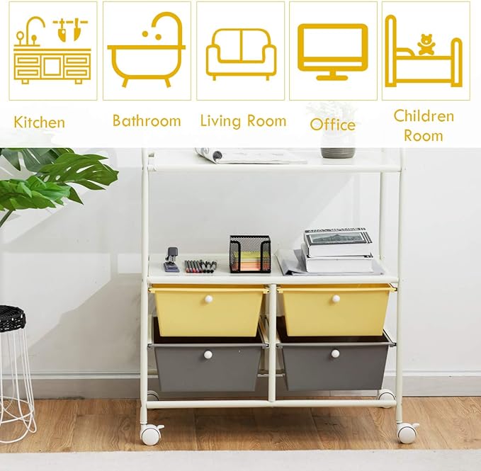 Giantex Rolling Storage Cart w/ 4 Drawers 2 Shelves Metal Rack Shelf Home - Image 8