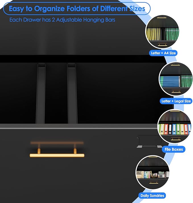 METAN Metal File Cabinet with 3 Drawers and 1 Shelves, Office Filing Cabinet on - Image 5