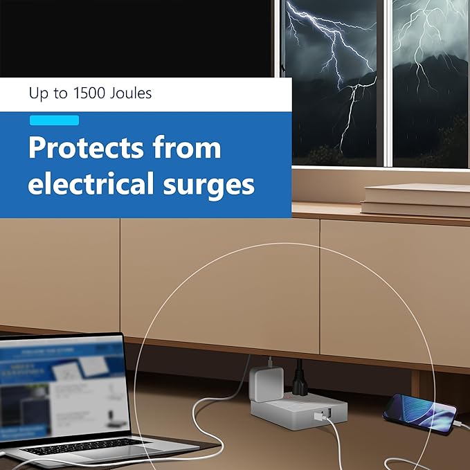 LIDER Outlet Extender with 6 Receptacles, USB-A and 2 USB-C, Ultra-Thin - Image 3