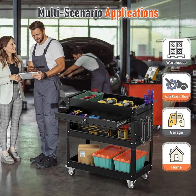 3 Tier Rolling Tool Cart, Heavy Duty Service Cart on Wheels - Image 3