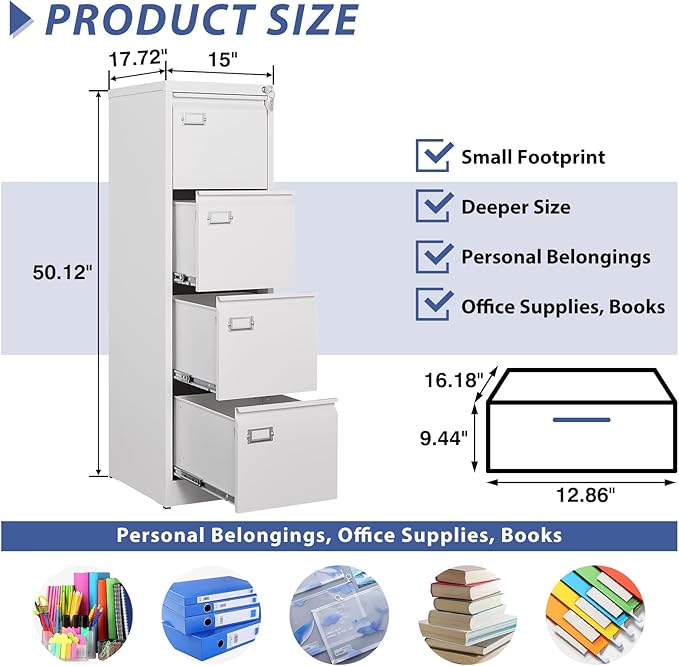 4 Drawer File Cabinet, Filing Cabinets - Image 3