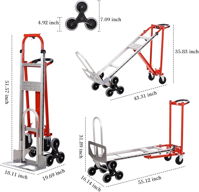 3-in-1 Industrial Convertible Hand Truck Dolly, 1000 lbs Capacity Aluminum Hand - Image 2