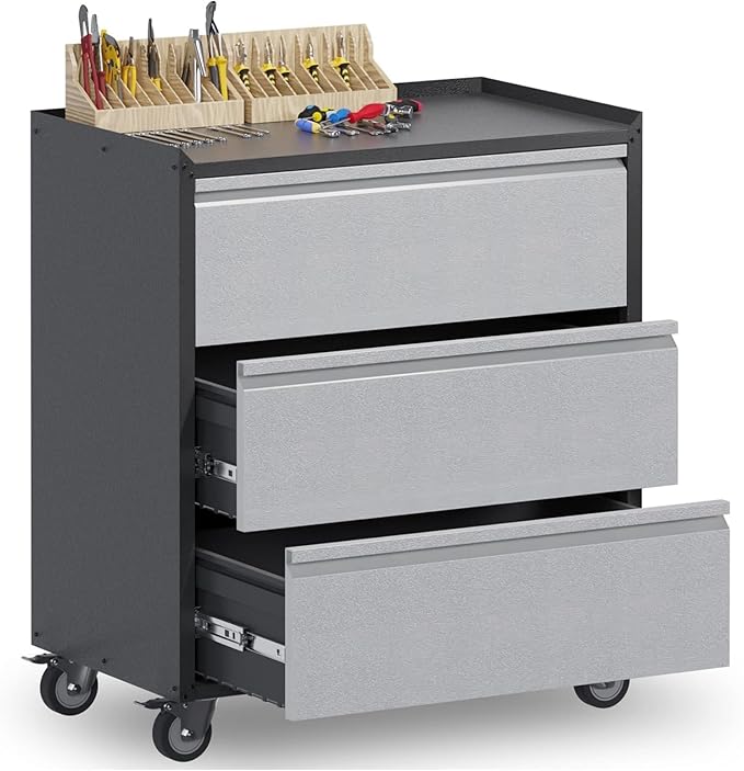 3 Drawer Rolling Garage Storage Cabinet, Small Metal Tool Cabinet by Waqiv