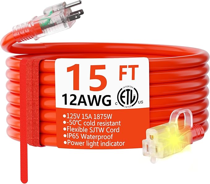 HUANCHAIN 12/3 Gauge Heavy Duty Outdoor Extension Cord 15 ft Waterproof by huanchain