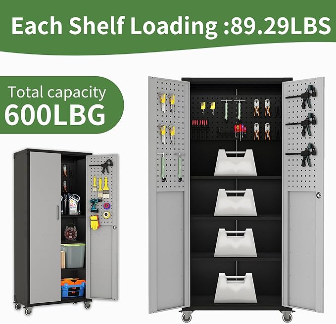 71'' Garage Storage Cabinet on Wheels Metal Tool Cabinets - Image 4