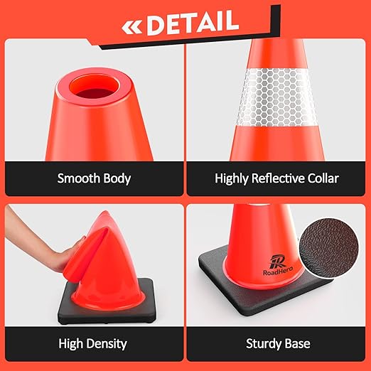 RoadHero 8 Pack Traffic Safety Cones 18 Inch, PVC Cone - Image 5
