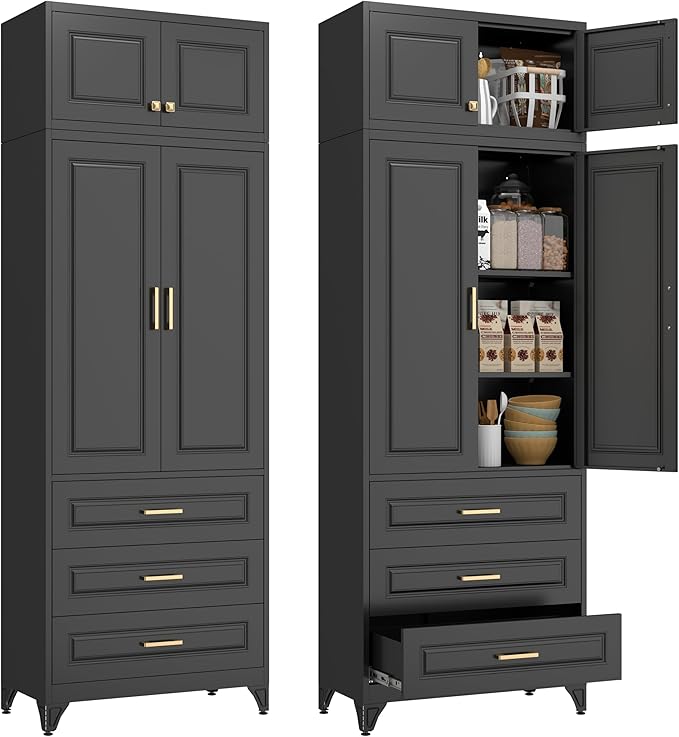 Kitchen Pantry Cabinet, Metal Food Pantry Cabinet and Shelves, Freestanding by POLUP