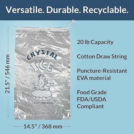 Pinnacle Mercantile 20 lb. Drawstring Ice Bags Heavy-Duty, Puncture-Resistant - Image 3