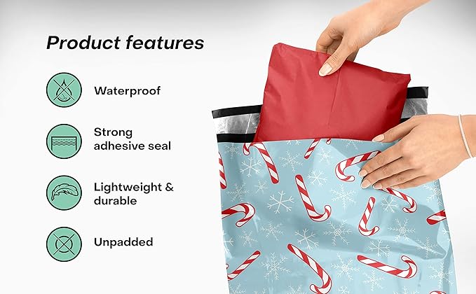 Christmas Poly Mailers 10x13 – Candy Canes – Waterproof, Tear-Resistant - Image 4