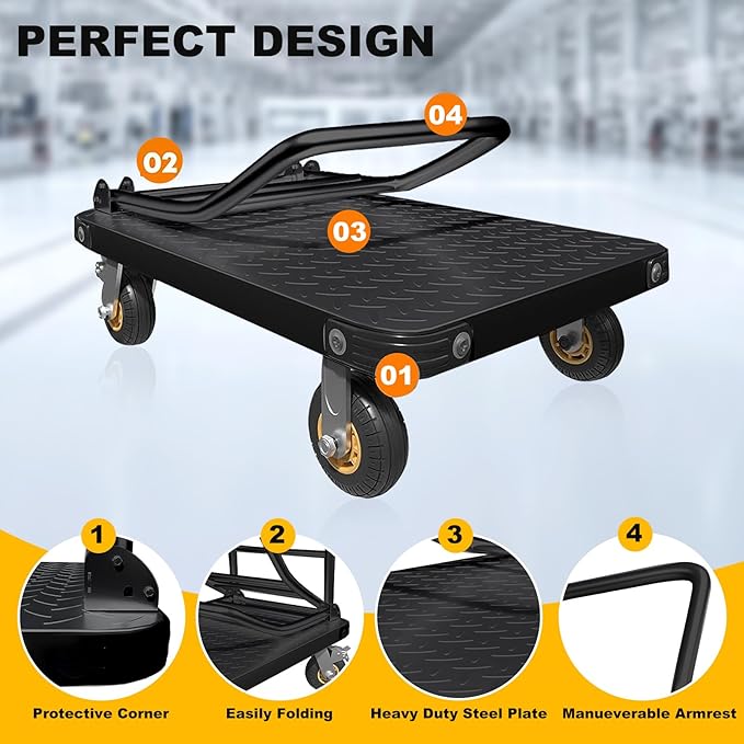 Heavy Duty Platform Truck Flat Cart Hand Trucks, 1500 to 2000Lbs Steel Push - Image 3