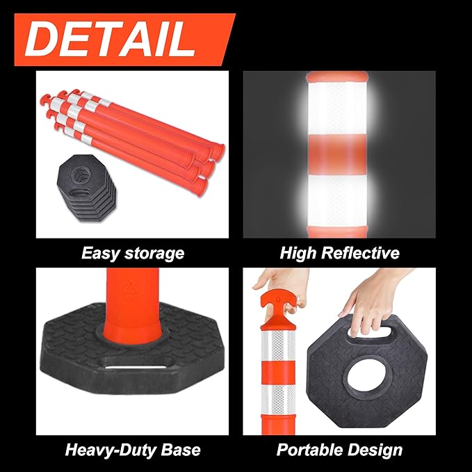 42" Traffic Delineator Posts, 6 Pack Orange Safety Cones - Image 3