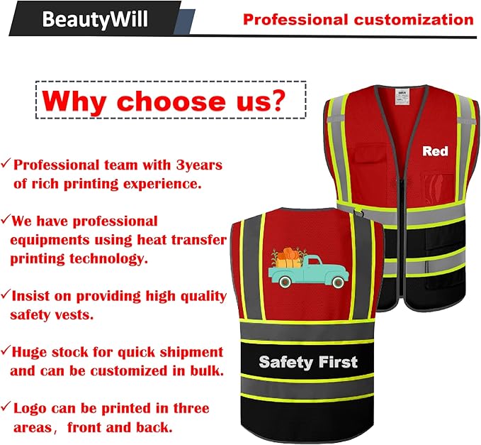 BeautyWill Custom Logo Safety Vest Class2 High Visibility Reflective Vest - Image 5