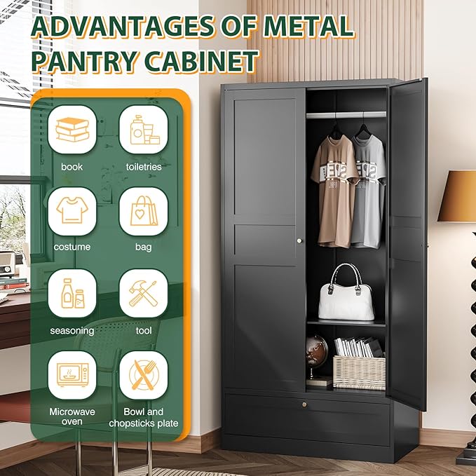 Letaya Wardrobe Closet, Bedroom Armoire Cabinet Clothes Organizer - Image 7