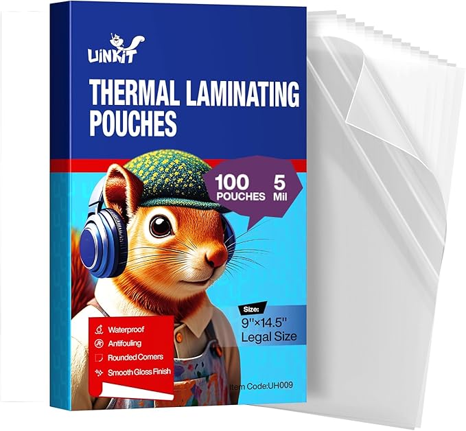 Uinkit 100Pack Legal Size Laminating Pouches, 8.5x14 Inches, 5Mil Thick by UinkitHandicraftsandConservationSpecialist