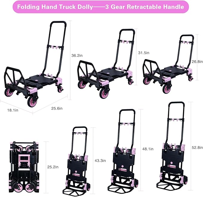JJSMKCH 2 in 1 Folding Hand Truck, 330LB Capacity Hand Truck Foldable, Dolly - Image 3