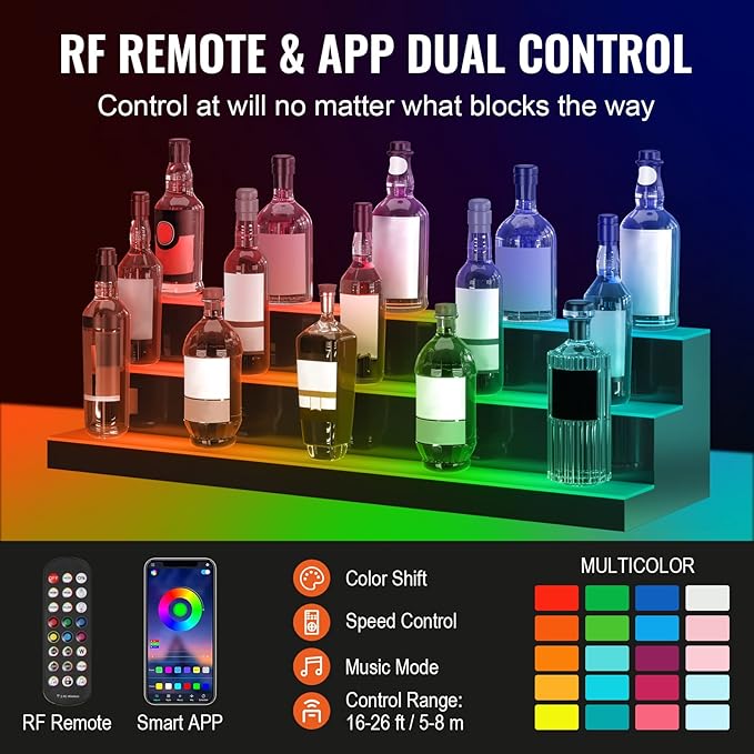 VEVOR LED Lighted Liquor Bottle Display, 3 Tiers 40 Inches, Supports USB - Image 3