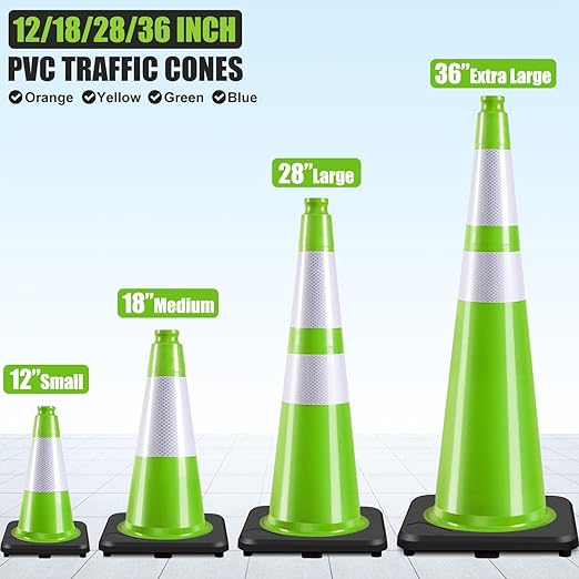 Fluorescent Orange/Green PVC Traffic Cones, Heavy Black Base Parking Lot Cone - Image 7