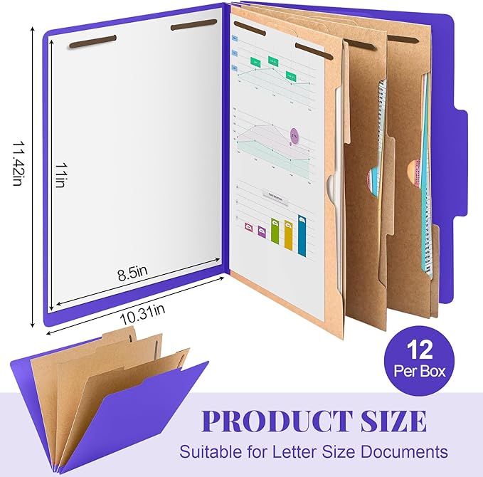 12 Pcs Classification Folders Letter Size 3 Pocket Dividers Employee File Folder - Image 2