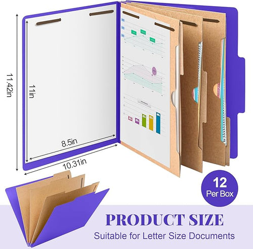 12 Pcs Classification Folders Letter Size 3 Pocket Dividers Employee File Folder - Image 2