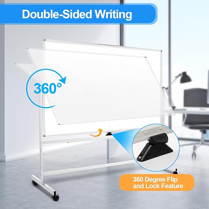 60 x 48 Double Sided Rolling Whiteboard, Large Rolling White Board - Image 3