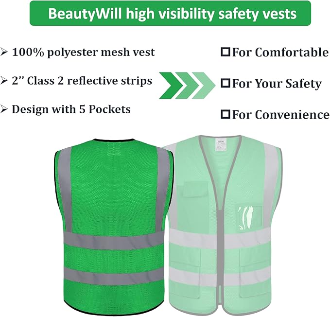 BeautyWill Custom Logo Safety Vest Class2 High Visibility Reflective Vest - Image 2