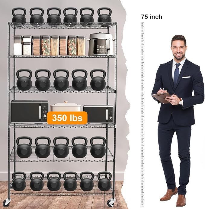 YNN Storage Shelves, 2100Lbs 6 Tier Heavy Duty Metal Rolling Shelving Unit - Image 4