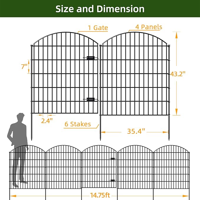 Metal Garden Gate and Fences Outdoor ECG1191, 1 Gate + 4 Fence Panels, 43.2in - Image 5