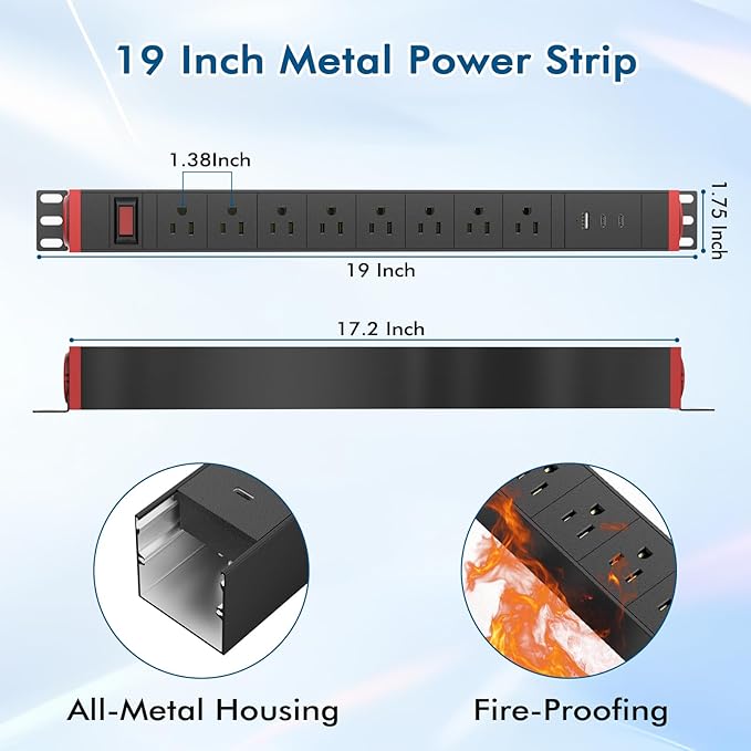 8 Outlet Surge Protector Power Strip, 360° Rotatable Mounting, PD 20W USB C - Image 6