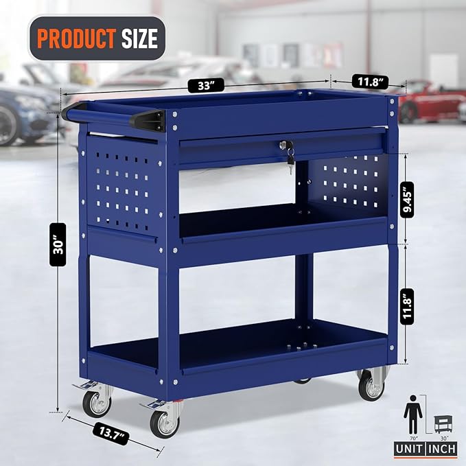 3 Tier Rolling Tool Cart, Heavy Duty Service Cart on Wheels - Image 2