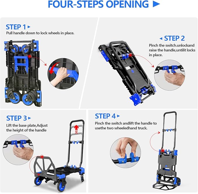 2 in 1 Hand Truck Dolly Foldable, 330LB Folding Hand Truck Heavy Duty Carrying - Image 5