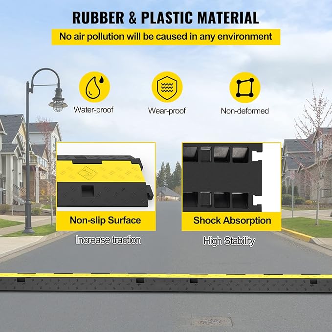 VEVOR 3 PCs Rubber Cable Protector Ramp, 2 Channel, 11000 lbs/axle Capacity - Image 5