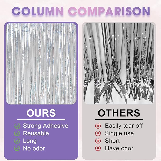 3 Pack 3.3x8.2 Feet Laser Silver Foil Fringe Backdrop Curtains, Tinsel - Image 5