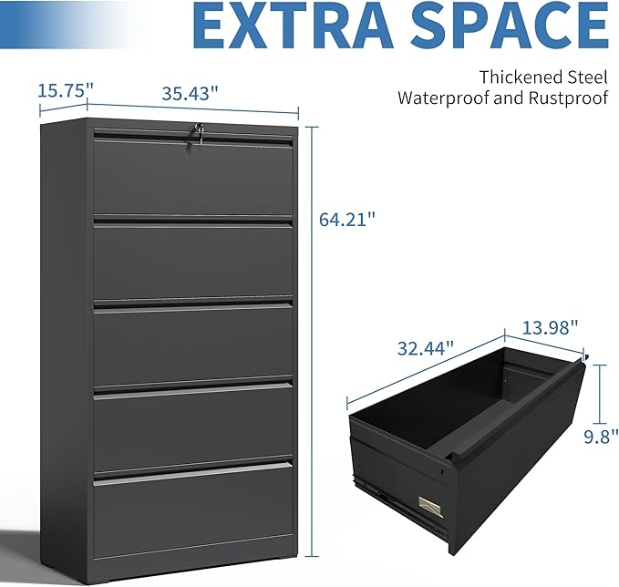 File Cabinets 5 Drawer, Metal Office Storage Filing Cabinet - Image 3