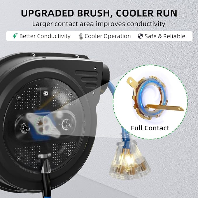 80FT Retractable Extension Cord Reel, 14 AWG/3C SJTOW Heavy Duty Power Cord - Image 5