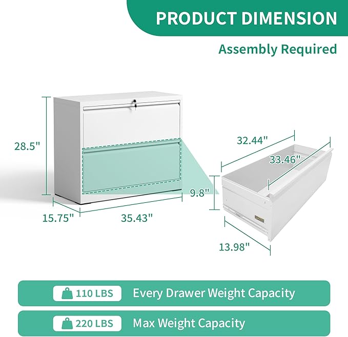 2 Drawer Lateral File Cabinets Office Metal Filing Cabinet Steel Storage Cabinet - Image 3