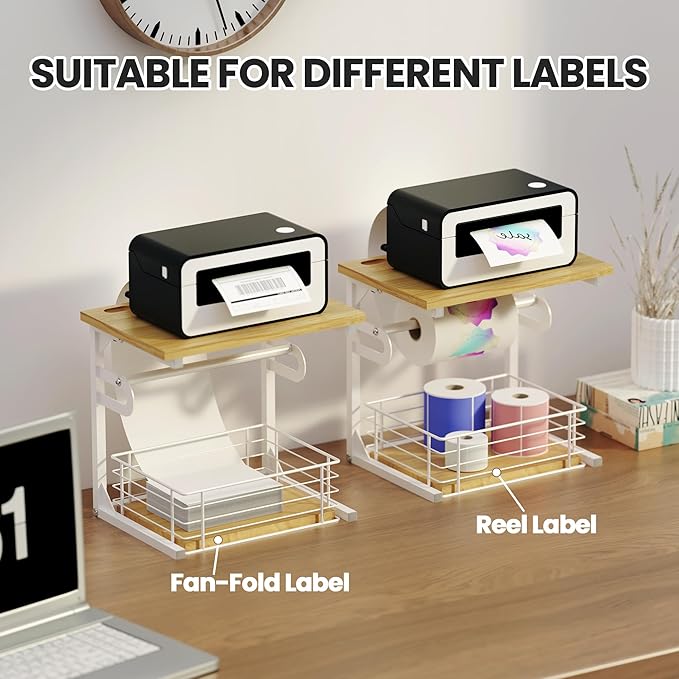 Label Holder for Rolls and Fan-Fold Labels, Wooden Thermal Sticker Roll Holder - Image 2