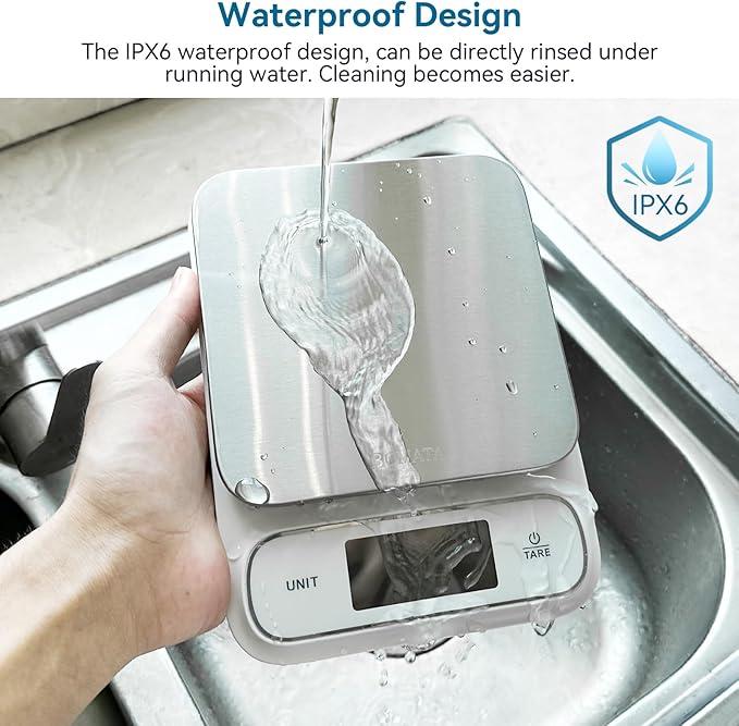 BOMATA Waterproof IPX6 Kitchen Scale, 0.1 g/0.01 oz High Precision, 5 kg/11 lbs - Image 3