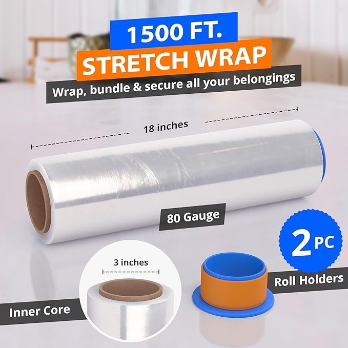 4 Rolls x 18" x 1500 FT x 80 Gauge Clear Non-Stretch Heavy Duty Plastic Stretch - Image 3
