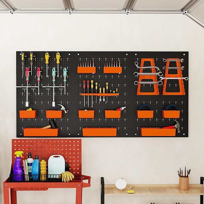 Goplus Pegboard Wall Organizer, 9-Bin Parts Rack Organizer w/Hammer Racks - Image 4
