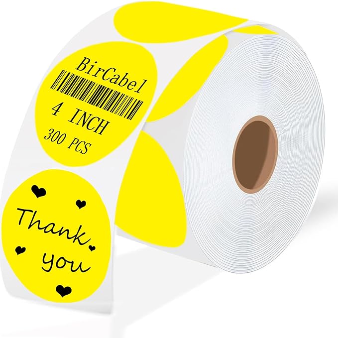 4 Inch Large Yellow Circle Thermal Labels, Self-Adhesive Round Inventory by BriCabel