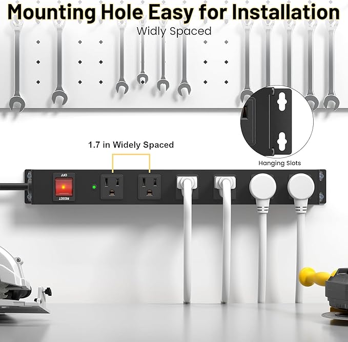 KF 6 Outlet Metal Wall Mount Power Strip, 2100J Surge Protection Heavy Duty - Image 6