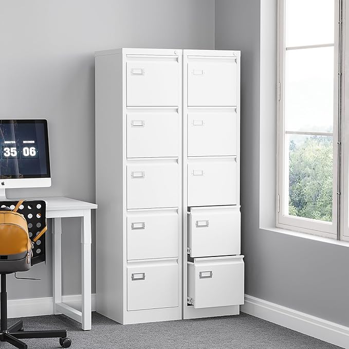 5 Drawer File Cabinet with Lock Metal Vertical File Cabinet Office Home - Image 2