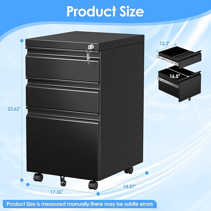 SUXXAN 3 Drawer Under Desk Mobile File Cabinet - Image 3